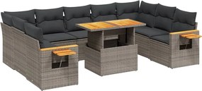vidaXL Set mobilier de grădină cu perne, 10 piese, gri, poliratan