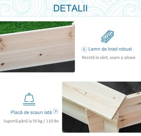 Outsunny Cutie de Nisip pentru Copii 3-8 Ani cu Scaune și Peliculă de Acoperire, 139,5x139,5x21,5 cm, Lemn Natural | Aosom Romania