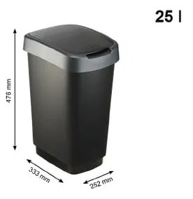 Coș de gunoi din plastic reciclat, argintiu-negru 25 l Twist - Rotho