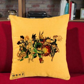 Perna Personalizata My Hero Academia Clasa 1-A Complet, 40x40 cm, Galben, Husa Detasabila, Perna Inclusa, BEKZ®