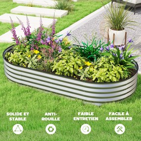 Outsunny Jardinieră ridicată din oțel galvanizat pat de grădină bordură cauciuc 181 x 93 x 30 cm argintiu | Aosom Romania
