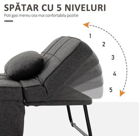 HOMCOM Canapea extensibilă cu Spătar Reglabil pe 5 Nivele și Pernă Suplimentară, 95x179x78 cm, Gri | Aosom Romania