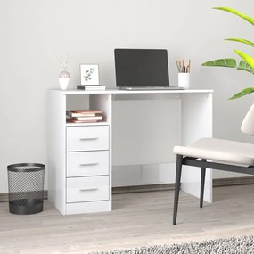 823034 vidaXL Birou cu sertare, alb extralucios, 102x50x76 cm, lemn prelucrat