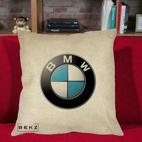 Perna Personalizata cu emblema BMW, 40x40 cm, Crem, Husa Detasabila, Perna Inclusa, BEKZ®