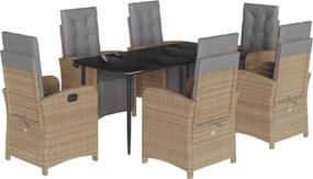vidaXL Set de masă pentru grădină, 7 piese, cu perne, bej, poliratan