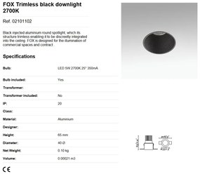Spot LED dimabil / incastrabil tavan / plafon FOX TRIMLESS negru 5W