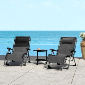 Outsunny Set de 2 șezlonguri pentru bronzat, șezlong pliant reglabil cu tetieră din textilenă, 90 x 65 x 112 cm, negru | Aosom Romania