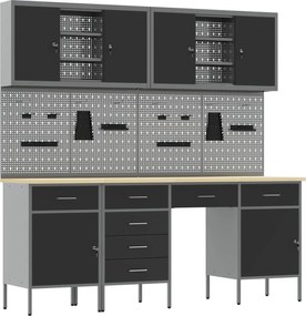 vidaXL Dulap de lucru cu sertar 10 pcs Negru Lemn ingineresc și oțel