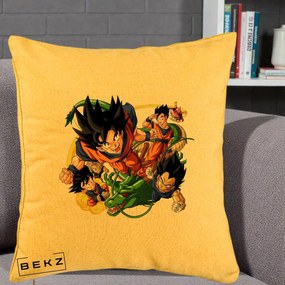 Perna Personalizata Dragon Ball Goku si Shenron Actiune, 40x40 cm, Galben, Husa Detasabila, Perna Inclusa, BEKZ®