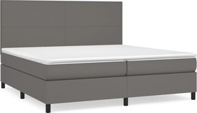 vidaXL Pat box spring cu saltea, gri, 200x200 cm, piele ecologică