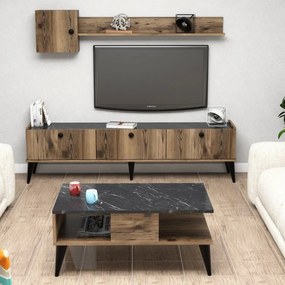 Set Comoda TV si Masuta de Cafea Living Lidya1 Walnut-Marble