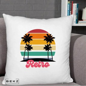 Perna Decorativa Retro Sunset Palmieri, 40x40 cm, Alb Pufos, Husa Detasabila, Perna Inclusa, BEKZ®