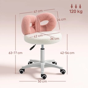 HOMCOM Scaun rotativ cu înălțime reglabilă din țesătură albă și roz | Aosom Romania