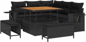 vidaXL Set de canapele pentru grădină cu pernă 9 pcs Negru poliratan
