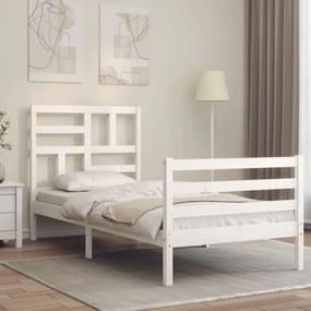 3194857 vidaXL Cadru de pat cu tăblie single mic, alb, lemn masiv