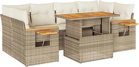 vidaXL Set canapele grădină cu perne 7 piese bej poliratan/lemn acacia