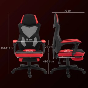 Vinsetto Scaun de Birou Ergonomic și Reclinabil cu Suport pentru Picioare Negru și Roșu | Aosom Romania