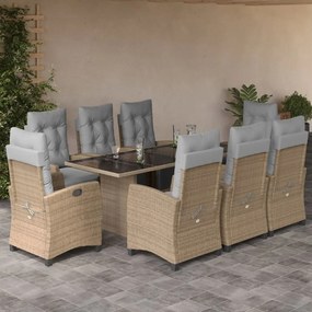 vidaXL Set de masă pentru grădină, 9 piese, cu perne, bej, poliratan
