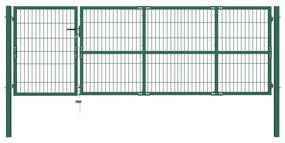 Poarta gard de gradina cu stalpi, verde, 350 x 100 cm, otel Verde, 100 cm