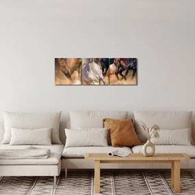 Tablou - Caii în deșert (cu ceas) (90x30 cm)