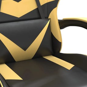 Scaun de gaming pivotant, negru si auriu, piele ecologica