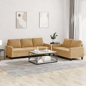 vidaXL Set de canapele cu perne, 2 piese, maro, catifea