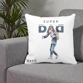Cadou pentru Tata - Perna Personalizata Super DAD Tata si Fiica, 40x40 cm, Alba Mata, Husa Detasabila, Perna Inclusa, BEKZ®