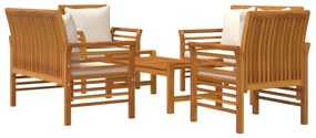 Set mobilier de gradina cu perne, 5 piese, lemn masiv de acacia 2x Canapea cu 2 locuri + 2x fotoliu + masa, 1, Alb crem