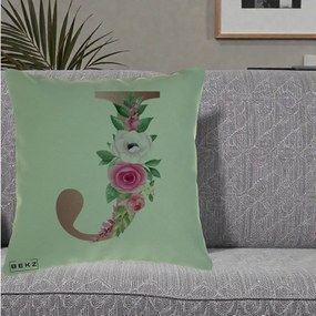 Cadou Personalizat - Perna Personalizata Monograma Rose Gold Litera J, 40x40 cm, Verde, Husa Detasabila, Perna Inclusa, BEKZ®