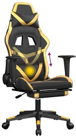 Scaun de gaming cu masaj suport picioare negru auriu piele eco 1, Negru si auriu, Cu suport de picioare