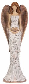 Înger din poliresină cu rochie cu flori Inimă,bej-cupru