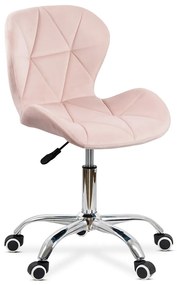 Scaun birou copii din catifea cu bază metalica cromată rotativ OFF 334 roz