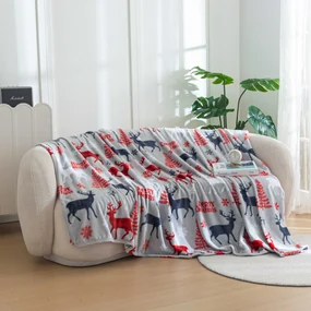 Patura de Craciun din microplus MERRY CHRISTMAS DEER gri Dimensiune: 200 x 220 cm