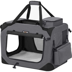 Feandrea Transportor pliabil pentru animale de companie, cutie transport caini 60 x 42 x 42 cm, gri