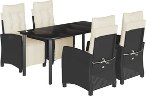 vidaXL Set mobilier de grădină cu perne, 5 piese, negru, poliratan