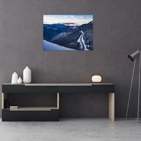 Tablou pe sticlă - Pantă înzăpezită (70x50 cm)
