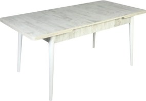 Set masa extensibila cu 6 scaune tapitate Homs cristal  bej-picior-alb-170 x 80 cm