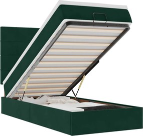 vidaXL Cadru de pat otoman cu saltele, catifea verde închis 90x190cm