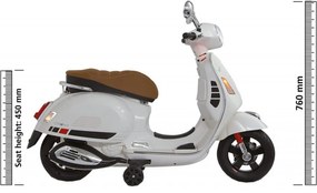 Motocicleta Electrica cu Acumulator Pentru Copii NOVOKIDS™ Vespa Classic Scooter, Pornire la cheie, Lungime 102 cm, 3-8 ani, Max 30 kg, Alb