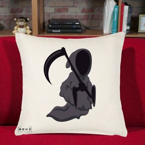 Perna Decorativa Moartea cu Coasa Grim Reaper Halloween, 40x40 cm, Crem Reliefat, Husa Detasabila, Perna Inclusa, BEKZ®