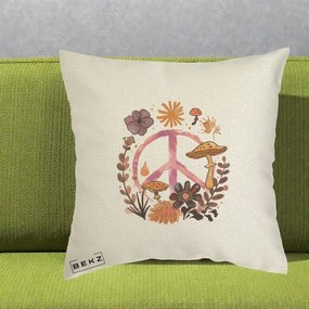 Perna Decorativa Peace Ciuperci Boho, 40x40 cm, Ecru, Husa Detasabila, Perna Inclusa, BEKZ®