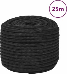 vidaXL Frânghie de barcă, negru complet, 14 mm, 25 m, polipropilenă