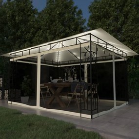 vidaXL Pavilion cu plasă anti-țânțari &amp; lumini LED crem 4x3x2,73m