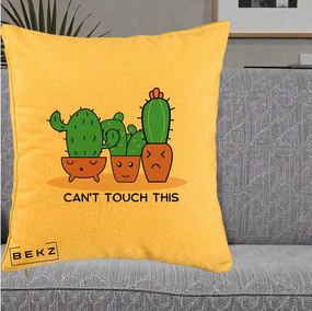 Perna Decorativa Cactus Funny Can't Touch This, 40x40 cm, Galben, Husa Detasabila, Perna Inclusa, BEKZ®