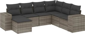 vidaXL Set canapele de grădină, 7 piese, cu perne, gri, poliratan