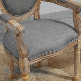 HOMCOM Scaun de Sufragerie Scaun de Salon medaillon Stil Louis XVI Lemn Masiv patinat sculptat Material Lin Gri | Aosom Romania