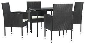 3203305 vidaXL Set mobilier de grădină, 5 piese, negru, poliratan și oțel