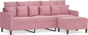 vidaXL Canapea cu 3 locuri și taburet, roz, 180 cm, catifea