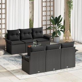 vidaXL Set de Canapea pentru Grădină 7 Piese cu Perne Negru Poliratăn Acacia