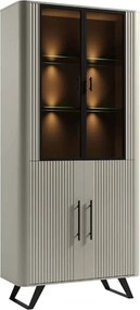 Vitrină lemn masiv crem Santiago I, 94,2 × 39,7 × 204 cm